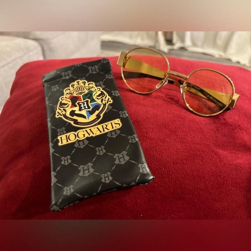 Harry Potter Gryffindor Gold Round Sunglasses with Hogwarts Pouch Yellow Lens